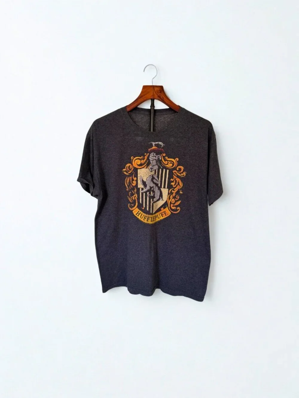 Harry Potter Hufflepuff Crest Charcoal Graphic T-Shirt